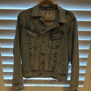 Siwy Blue Denim Jacket with Pearl and Rhinestone Details